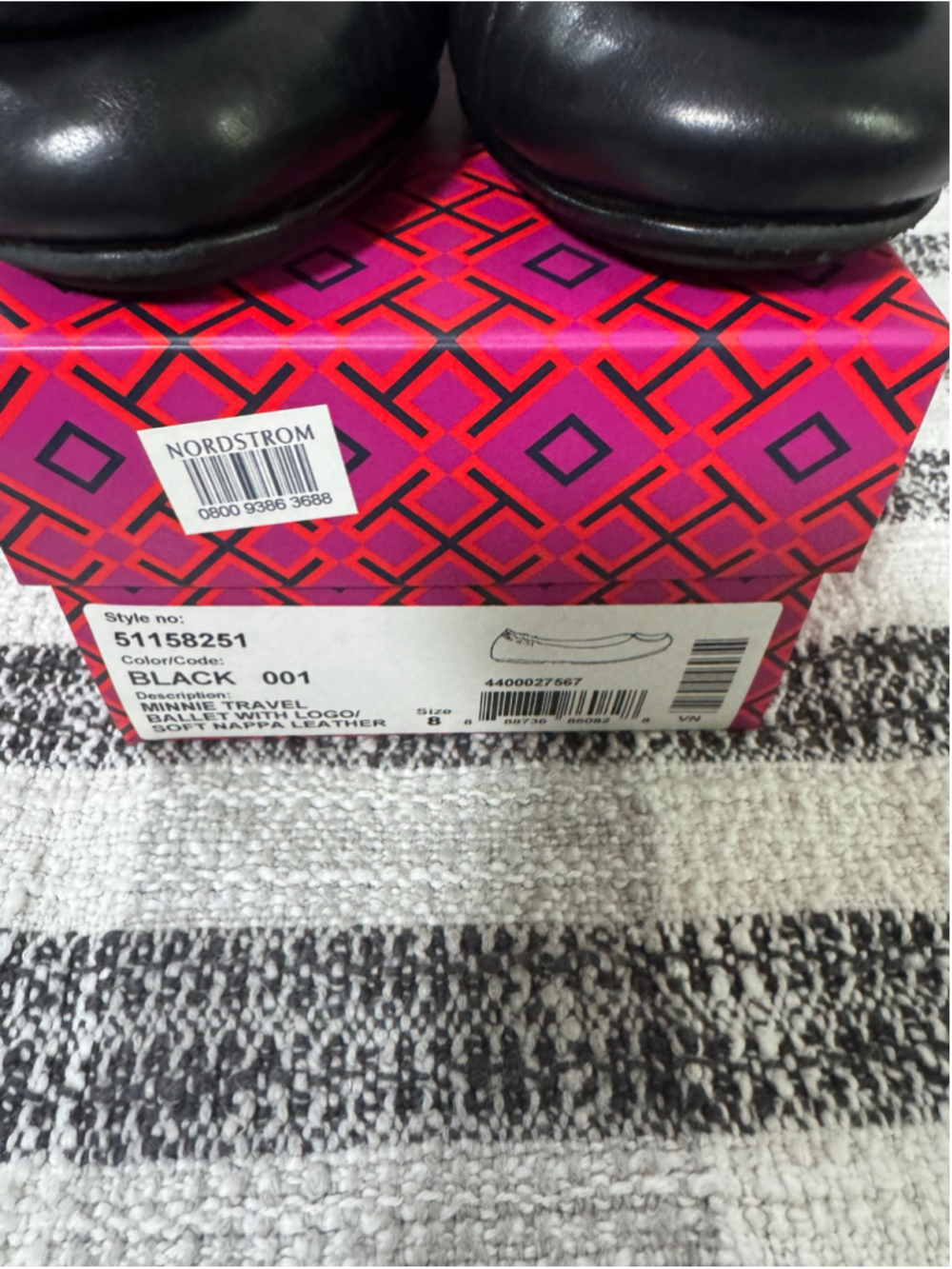 Tory Burch Minnie Travel Ballet Flats Black Nappa Leather Logo Size 8 Box - Picture 2 of 8